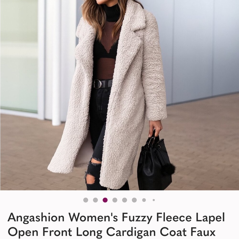 Angashion Women's Cream Fuzzy Teddy Jacket